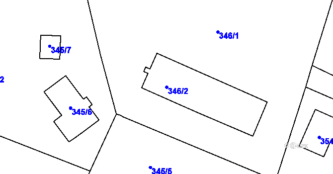 Parcela st. 346/2 v KÚ Větrný Jeníkov, Katastrální mapa