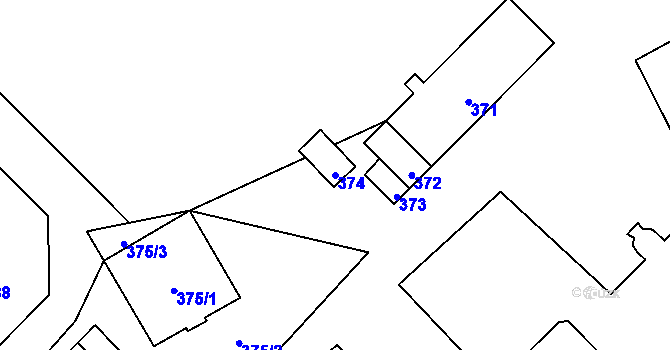 Parcela st. 374 v KÚ Větrný Jeníkov, Katastrální mapa