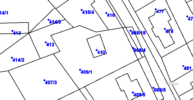 Parcela st. 410 v KÚ Větrný Jeníkov, Katastrální mapa