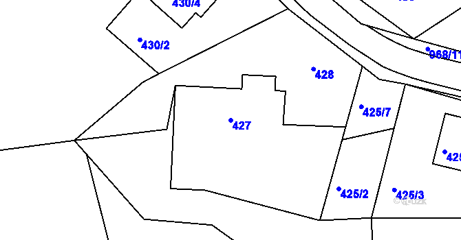Parcela st. 427 v KÚ Větrný Jeníkov, Katastrální mapa