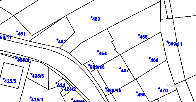 Parcela st. 464 v KÚ Větrný Jeníkov, Katastrální mapa