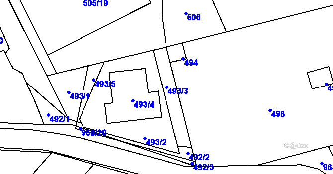 Parcela st. 493/3 v KÚ Větrný Jeníkov, Katastrální mapa