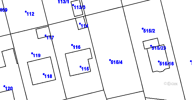 Parcela st. 515/5 v KÚ Větrný Jeníkov, Katastrální mapa