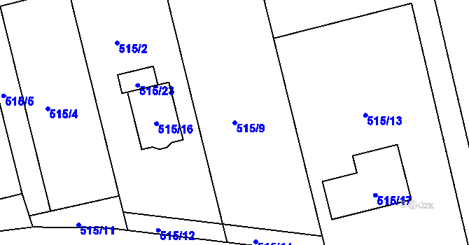 Parcela st. 515/9 v KÚ Větrný Jeníkov, Katastrální mapa