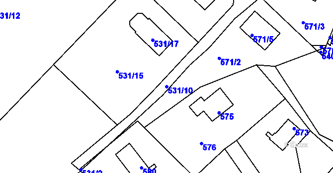 Parcela st. 531/10 v KÚ Větrný Jeníkov, Katastrální mapa