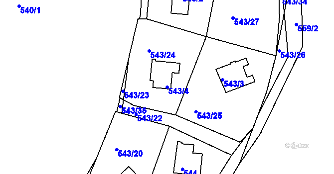 Parcela st. 543/4 v KÚ Větrný Jeníkov, Katastrální mapa