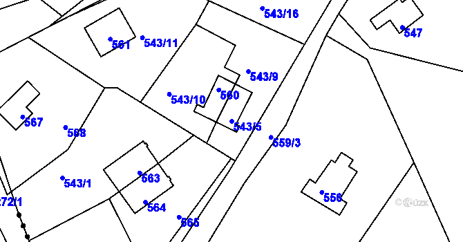 Parcela st. 543/5 v KÚ Větrný Jeníkov, Katastrální mapa