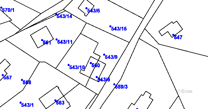 Parcela st. 543/9 v KÚ Větrný Jeníkov, Katastrální mapa