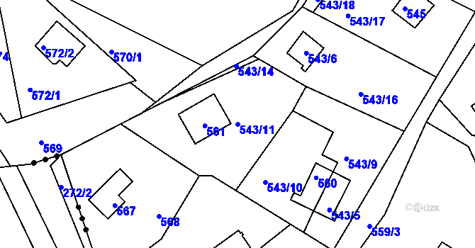 Parcela st. 543/11 v KÚ Větrný Jeníkov, Katastrální mapa