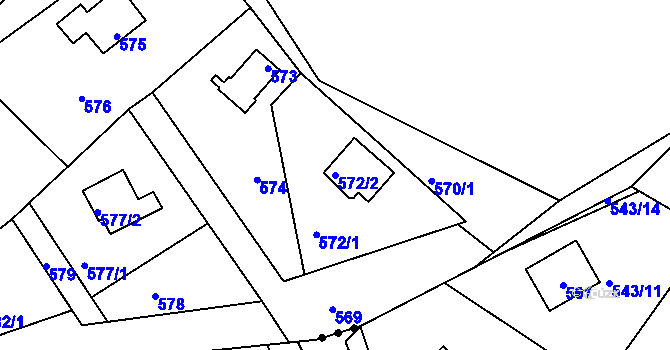 Parcela st. 572/2 v KÚ Větrný Jeníkov, Katastrální mapa