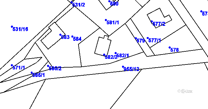 Parcela st. 582/2 v KÚ Větrný Jeníkov, Katastrální mapa