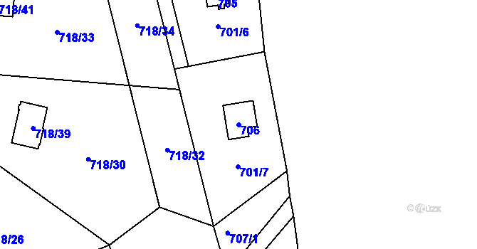 Parcela st. 706 v KÚ Větrný Jeníkov, Katastrální mapa