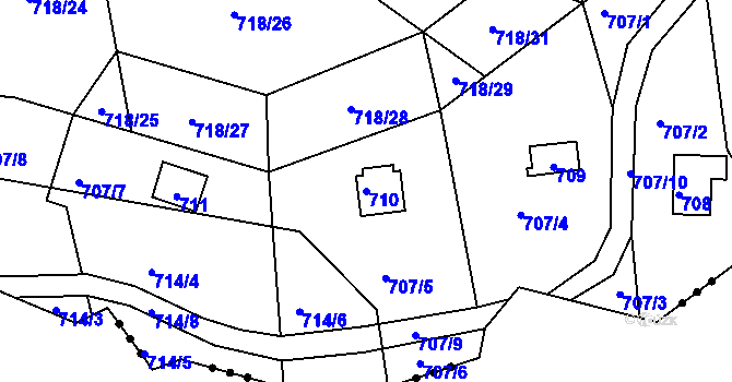 Parcela st. 710 v KÚ Větrný Jeníkov, Katastrální mapa