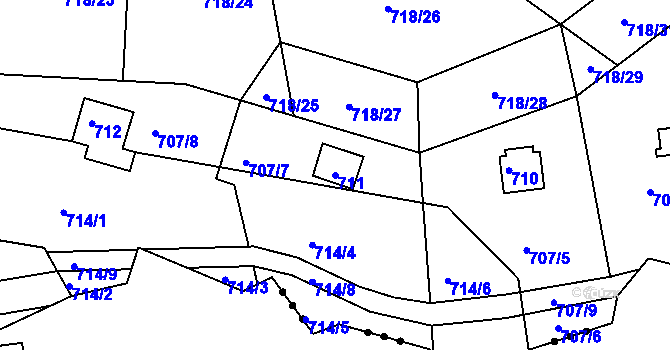 Parcela st. 711 v KÚ Větrný Jeníkov, Katastrální mapa