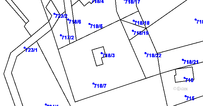 Parcela st. 718/3 v KÚ Větrný Jeníkov, Katastrální mapa