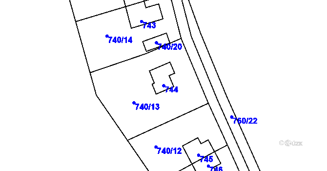 Parcela st. 744 v KÚ Větrný Jeníkov, Katastrální mapa