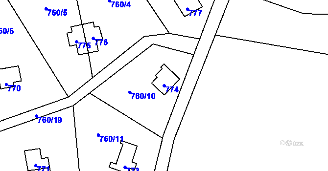 Parcela st. 774 v KÚ Větrný Jeníkov, Katastrální mapa