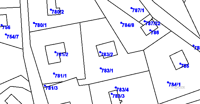 Parcela st. 783/2 v KÚ Větrný Jeníkov, Katastrální mapa