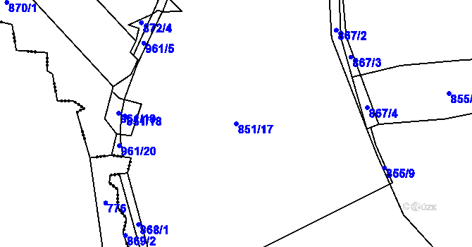 Parcela st. 851/17 v KÚ Větrný Jeníkov, Katastrální mapa