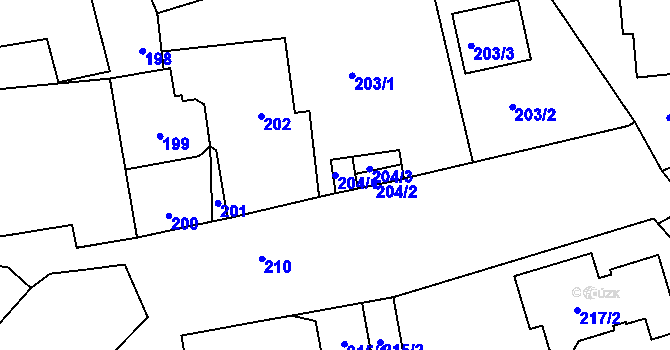 Parcela st. 204/1 v KÚ Větrný Jeníkov, Katastrální mapa
