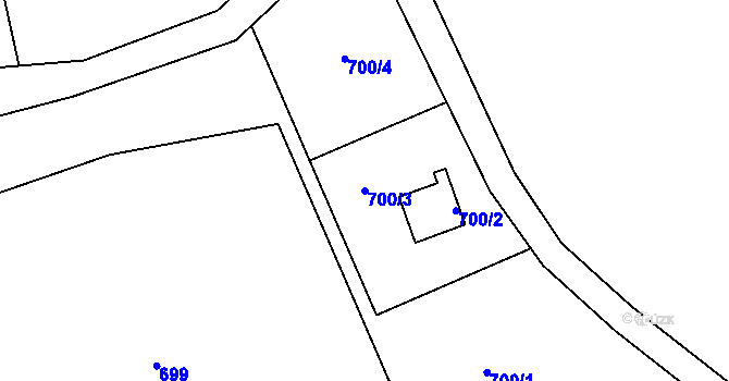 Parcela st. 700/3 v KÚ Větrný Jeníkov, Katastrální mapa