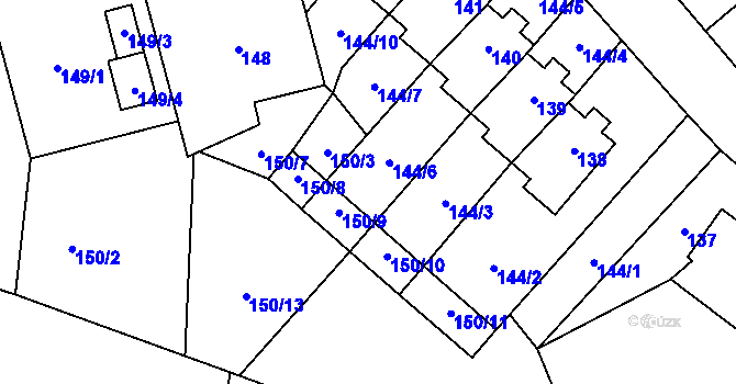 Parcela st. 150/4 v KÚ Větrný Jeníkov, Katastrální mapa
