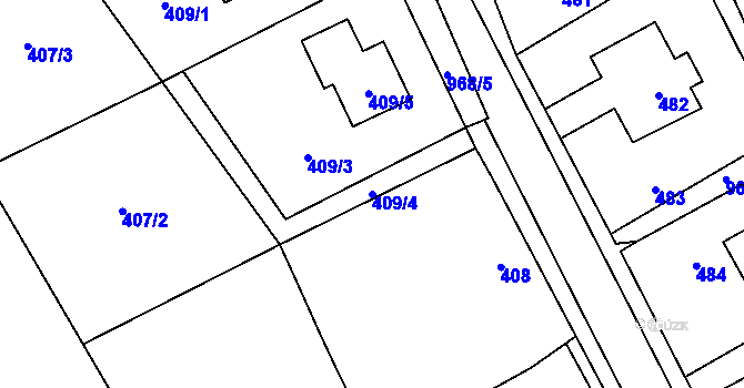 Parcela st. 409/4 v KÚ Větrný Jeníkov, Katastrální mapa