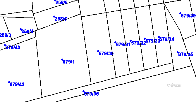 Parcela st. 679/30 v KÚ Větrný Jeníkov, Katastrální mapa