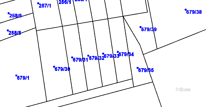 Parcela st. 679/33 v KÚ Větrný Jeníkov, Katastrální mapa