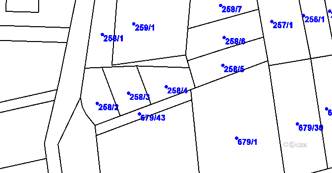 Parcela st. 258/4 v KÚ Větrný Jeníkov, Katastrální mapa
