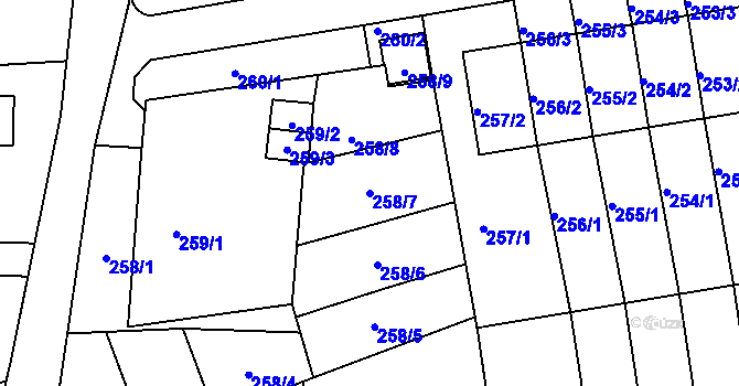 Parcela st. 258/7 v KÚ Větrný Jeníkov, Katastrální mapa