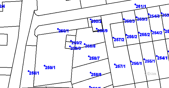 Parcela st. 258/8 v KÚ Větrný Jeníkov, Katastrální mapa