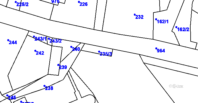 Parcela st. 235/3 v KÚ Větrný Jeníkov, Katastrální mapa
