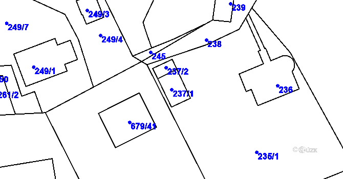 Parcela st. 237/1 v KÚ Větrný Jeníkov, Katastrální mapa