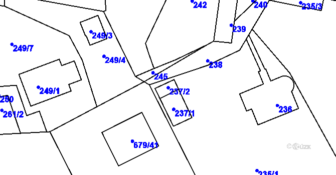 Parcela st. 237/2 v KÚ Větrný Jeníkov, Katastrální mapa