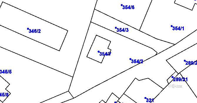 Parcela st. 354/7 v KÚ Větrný Jeníkov, Katastrální mapa