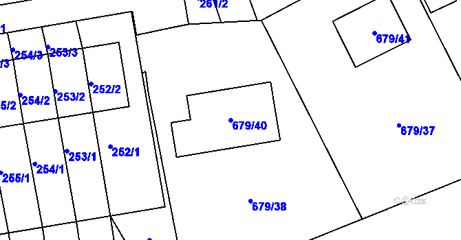 Parcela st. 679/40 v KÚ Větrný Jeníkov, Katastrální mapa
