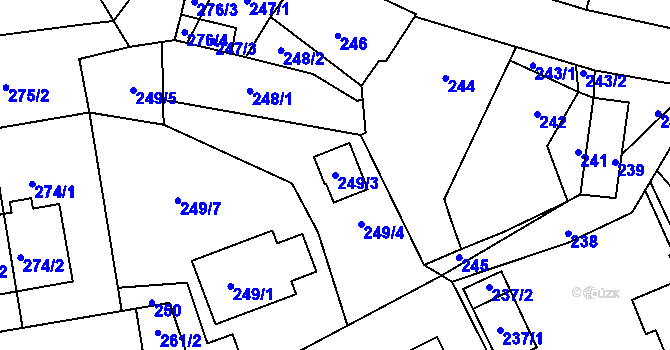 Parcela st. 249/3 v KÚ Větrný Jeníkov, Katastrální mapa