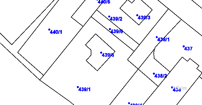Parcela st. 439/5 v KÚ Větrný Jeníkov, Katastrální mapa