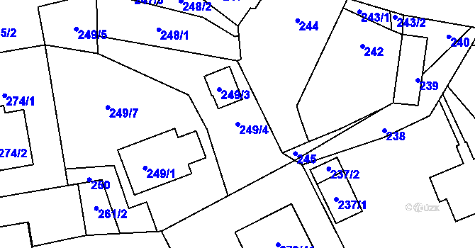 Parcela st. 249/4 v KÚ Větrný Jeníkov, Katastrální mapa