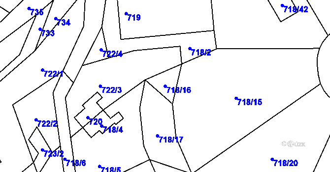 Parcela st. 718/16 v KÚ Větrný Jeníkov, Katastrální mapa