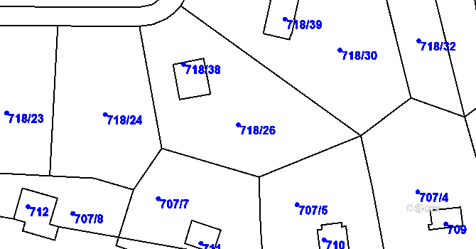 Parcela st. 718/26 v KÚ Větrný Jeníkov, Katastrální mapa