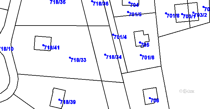 Parcela st. 718/34 v KÚ Větrný Jeníkov, Katastrální mapa