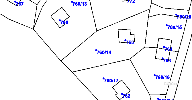Parcela st. 760/14 v KÚ Větrný Jeníkov, Katastrální mapa