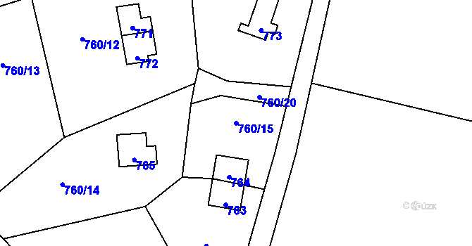 Parcela st. 760/15 v KÚ Větrný Jeníkov, Katastrální mapa