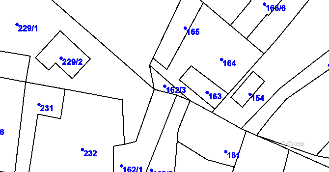 Parcela st. 162/3 v KÚ Větrný Jeníkov, Katastrální mapa