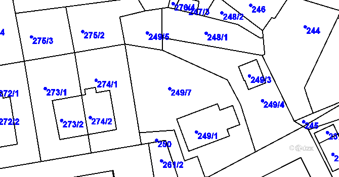 Parcela st. 249/7 v KÚ Větrný Jeníkov, Katastrální mapa