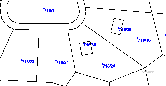 Parcela st. 718/38 v KÚ Větrný Jeníkov, Katastrální mapa