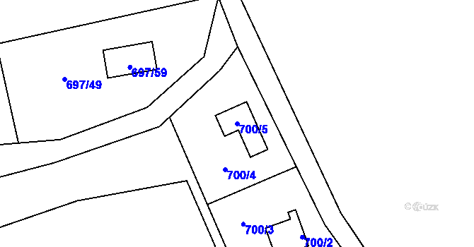 Parcela st. 700/5 v KÚ Větrný Jeníkov, Katastrální mapa