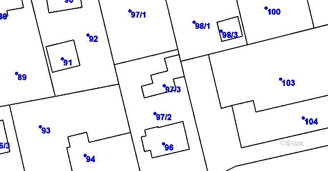 Parcela st. 97/3 v KÚ Větrný Jeníkov, Katastrální mapa